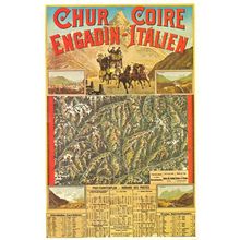 Chur Coire Engadin Italien 1880 Train Timetable Switzerland Poster Postcard