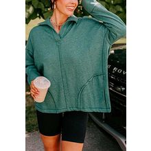 Evergreen Exposed Seam Collared Pocketed Loose Sweatshirt