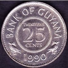 1990 Guyana 25 Cents Coin