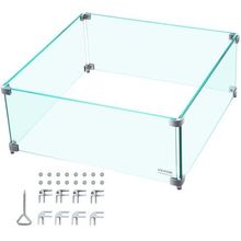 Fire Pit Wind Guard, 14 x 14 x 6 Inch Glass Wind Guard, Rectangular Glass Sh...