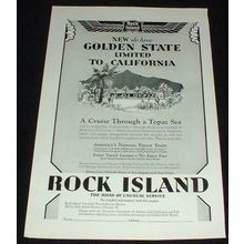 1929 Rock Island RR Ad Golden State To Calif!