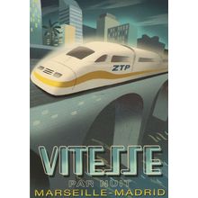 Vitesse Par Nuit Marseille Madrid Train Travel Painting Postcard