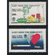 Turkish Cyprus Smoking Drinking World Health Day 2v 1990 MNH SG#273-274