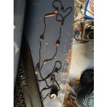 womens handmade wooden beads and small black beads long necklace