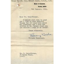 Sir Edward Heath Secretary 1961 House Of Commons Hand Signed Letter