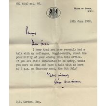 House Of Lords 1962 Politics Hand Signed Antique Letter