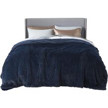 Bedsure Fluffy Navy Blue King Size Blanket for Bed, Thick Soft Sherpa Faux Fur F