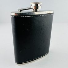 Black Leather Wrapped Stainless Steel 7oz Liquor Flask