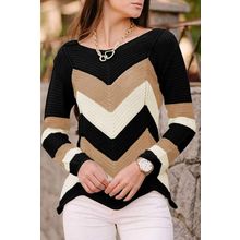 Black Chevron Colorblock Knit Sweater