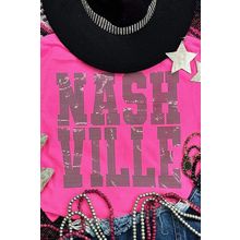 Rose Red NASHVILLE Rhinestone Crew Neck Graphic Tee
