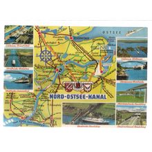 MAP OF NORD-OSTSEE KANAL, GERMANY unused vintage postcard N. Baltic Sea Canal =