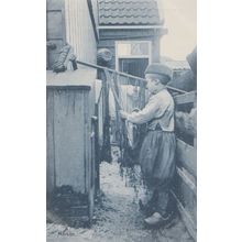 Old Dutch Holland Broom Washing Line Clothes Holland Poverty Antique Postcard