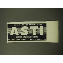1960 Asti Restaurant Advertisement - Music lovers rendezvous