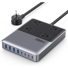 12-In-1 Charging Station USB C Power Strip with 5Ft Cord and Plug,200W Gan IV US