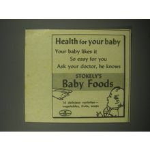 1940 STokely's Baby Foods Ad - Health for your baby