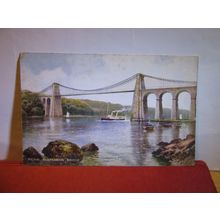 MENAI SUSPENSION BRIDGE, WALES unused vintage postcard by Valentine c.1937 =