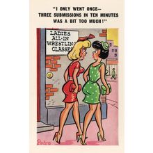 Ladies Wrestling Classes Vintage Comic Postcard