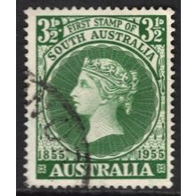 AUSTRALIA 1955: CENTENARY SOUTH AUSTRALIAN FIRST POSTAGE STAMP - 3½d USED (G4)
