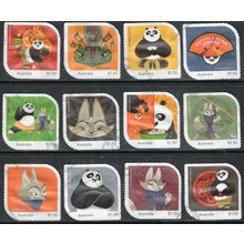 2024 DREAMWORKS, 'KUNG FU PANDA 4', SET OF 12 USED SELF-ADHESIVE MYSTAMPS.