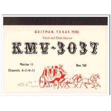 kmv-3037 cecil hoover quitman texas 1960s cb qsl card vintage postcard