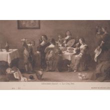 Teniers Les Cinq Sens Antique Belgium Museum Painting Postcard