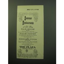 1950 The Plaza Hotel Ad - Summer Restaurants at the Plaza