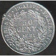 1881 A France 50 Centimes Silver Coin