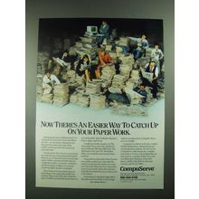 1988 CompuServe Computer Information Service Ad - Catch Up on Paper Work