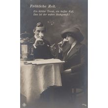 German Smoking Lady Dressed As Man Gangster Old Postcard