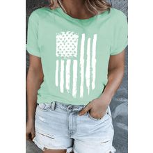 Iceland Blue American Flag Print Crewneck Plus Size Tee