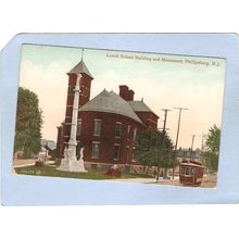 New Jersey Phillipsburg Lowell School Building & Monument Street Scene w/T~2987