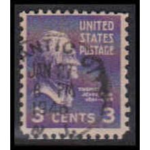 Used 807 3c Thomas Jefferson Barely Clears Atlantic City, NJ. E0732