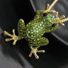Fashion Women AB Green Rhinestone Cute Frog Crystal Pendant Chain Necklace
