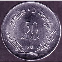 1972 Turkey 50 Kurus Coin