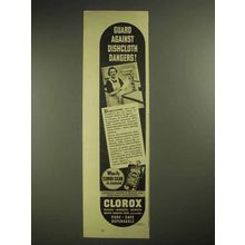 1940 Clorox Bleach Ad - Guard Against Dishcloth Dangers