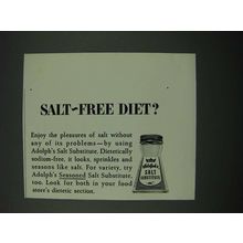 1964 Adolph's Salt Substitute Ad - Salt-Free Diet?