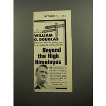 1952 Doubleday Book Ad - Beyond the High Himalayas by William O. Douglas