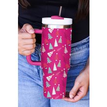 Rose Red Cartoon Christmas Tree Printed Thermos Cup