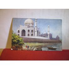 TAJ MAHAL from RIVER AGRA , INDIA used antique postcard Tuck. 'Oilette' 1917 pm=