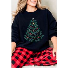 Black Rhinestone Christmas Tree Graphic Pullover Sweatshirt