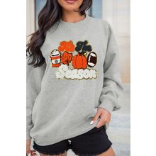 Gray Tis The Season Pumpkin Rugby Graphic Sweatshirt