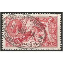 1918 SG416 5/- Rose-Red Bradbury Wilkinson Seahorse Fine Used Reg Cancel . .. .