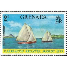 GRENADA, SEA, Carriacou Regatta, Sail-rigged sloop, blue 1973, 2c