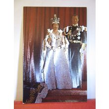 H.M. Queen Elizabeth ll and Prince Philip Coronation shiny postcard #