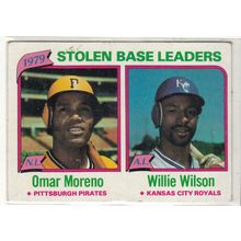 1980 Topps baseball card 204 Stolen Base Leaders- Omar Moreno, Willie Wilson