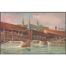 LM Long - Old Bridge, Lucerne, c.1910s - Photochrom Postcard