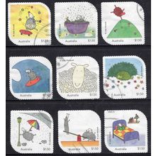 2024 WHERE IS THE GREEN SHEEP? SET OF 9 USED SELF-ADHESIVE MYSTAMPS.
