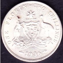 1936 Australia 1 Florin (2 Shillings) Silver Coin