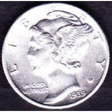 1939 USA 10 Cents Silver Coin Mercury