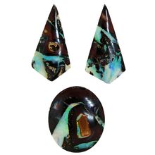 53466 - 3 Unusal Boulder Opals Matching Drop Earrings plus Large Oval Pendant